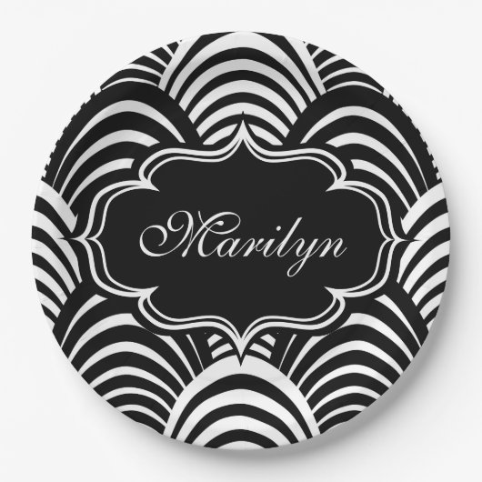 Moderne Jazz-Ära Elegant Black and White 1920s Pappteller (Vorderseite)