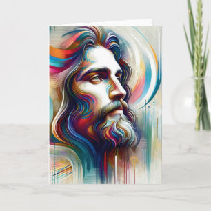 Moderne Jesus-Porträt Farbige Schwünge und Heilige Karte