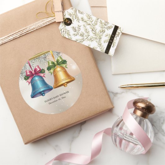 Moderne Jingle Bells Christmas Ornament Baby Showe Runder Aufkleber (Schenken)