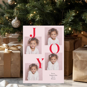Moderne JOY Foto Weihnachtskarte   Rot und Rosa Feiertagskarte