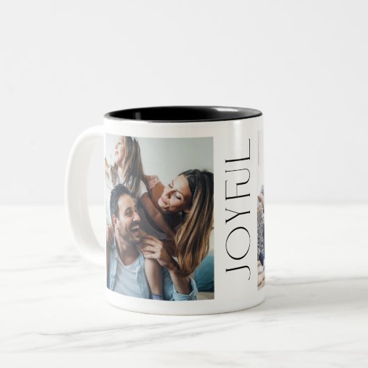 Moderne Joyful Typografie 2 Foto Zweifarbige Tasse (Vorderseite Links)
