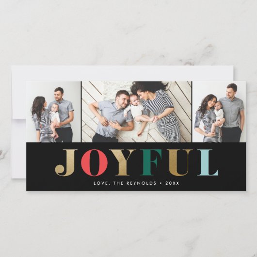 Moderne Joyline 3 Foto Weihnachtskarte (Vorderseite)