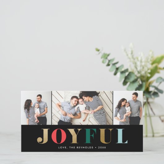 Moderne Joyline 3 Foto Weihnachtskarte (Stehend Vorderseite)