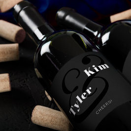 Moderne jubelnde Typografie Schwarz-Weiß-Hochzeit Weinetikett