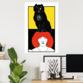 Moderne Jugendstil Beardsley Black Cat Goth Yellow Poster (Heimbüro)