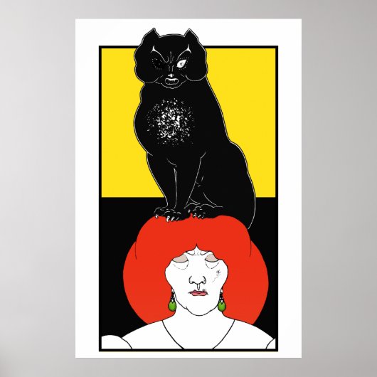 Moderne Jugendstil Beardsley Black Cat Goth Yellow Poster (Vorne)