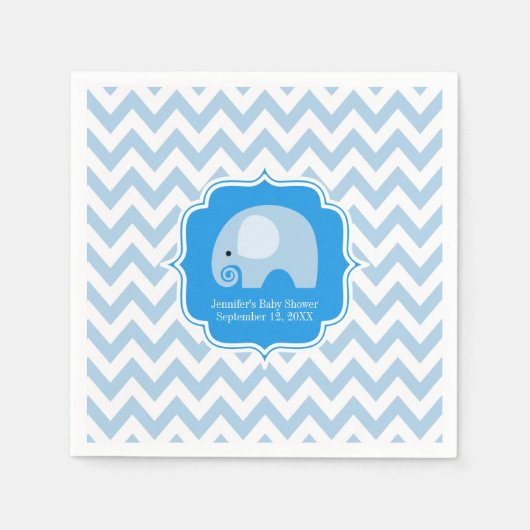 Moderne junge Blue Elephant Baby Dusche Zickzack Serviette (Vorderseite)