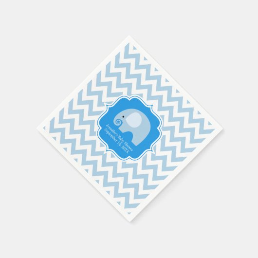 Moderne junge Blue Elephant Baby Dusche Zickzack Serviette (Ecke)