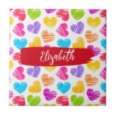 Moderne, junge, lebendige, doodled Herz-Muster Nam Fliese (Vorderseite)