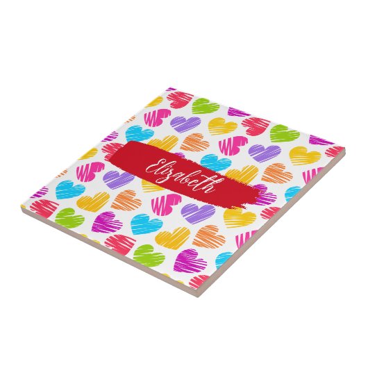 Moderne, junge, lebendige, doodled Herz-Muster Nam Fliese (Seite)