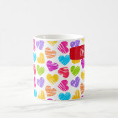 Moderne, junge, lebendige, doodled Herz-Muster Nam Kaffeetasse (Mittel)