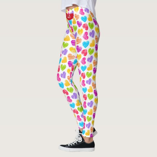 Moderne, junge, lebendige, doodled Herz-Muster Nam Leggings (Links)
