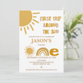 Moderne Jungen erste Reise um die Sonne 1. Geburts Einladung (Stehend Vorderseite)