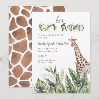 Moderne Jungle Greenerie | Giraffe Birthday Einladung