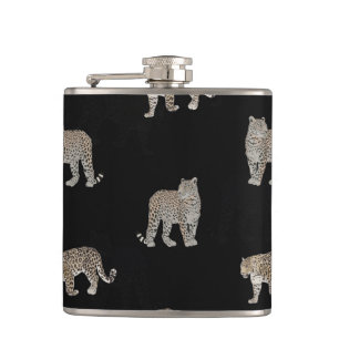 Moderne Jungle Leopard Tiere Schwarzes Muster Flachmann
