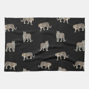 Moderne Jungle Leopard Tiere Schwarzes Muster Geschirrtuch