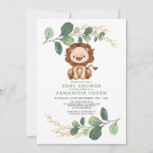Moderne Jungle Lion Greenery Gold Co-Ed Baby Dusch Einladung (Vorderseite)