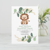 Moderne Jungle Lion Greenery Gold Co-Ed Baby Dusch Einladung (Stehend Vorderseite)