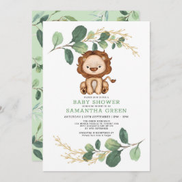 Moderne Jungle Lion Greenery Gold Co-Ed Baby Dusch Einladung