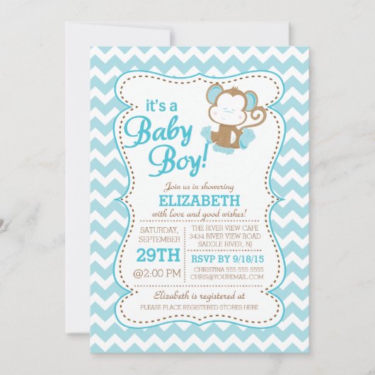 Moderne Jungle Safari Monkey Babydusche Einladung (Vorderseite)