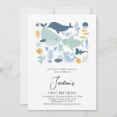 Moderne Jungs Foto Sea Creatures Boys 1. Geburtsta Einladung (Vorderseite)