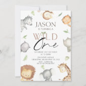 Moderne Jungs Minimalistisch Safari Wild Ein Gebur Einladung (Vorderseite)