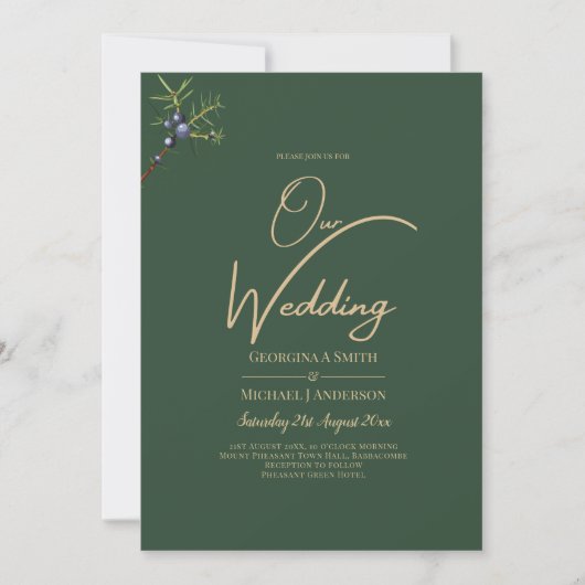 Moderne JUNIPER Green GOLD Hochzeit Einladung (Vorderseite)