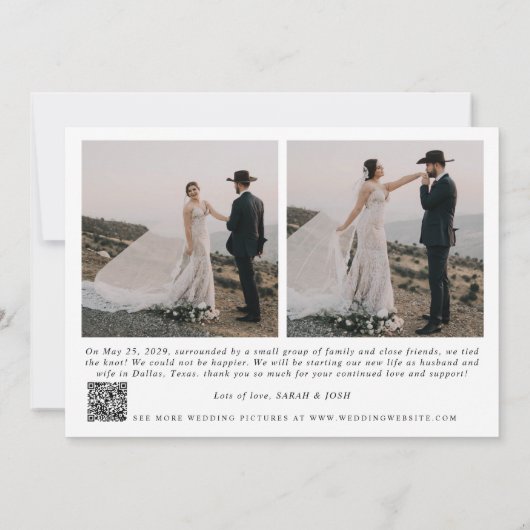 Moderne Just Married 3 Foto QR Code Hochzeit Ankündigung (Rückseite)