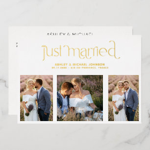 Moderne Just Married 4 Fotos Empfang Nur Gold Folieneinladung