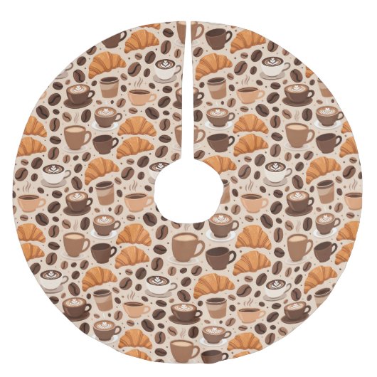 Moderne Kaffee-Ästhetik-Muster Polyester Weihnachtsbaumdecke (Vorderseite)