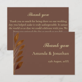 Moderne Kaffee-Braun- und Goldleaf-Hochzeit Dankeskarte