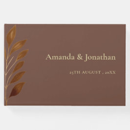 Moderne Kaffee-Braun- und Goldleaf-Hochzeit Gästebuch