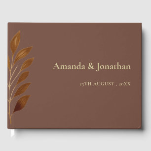 Moderne Kaffee-Braun- und Goldleaf-Hochzeit Gästebuch