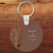 Moderne Kaffee-Braun- und Goldleaf-Hochzeit Schlüsselanhänger (Vorderseite)