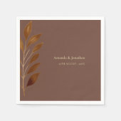 Moderne Kaffee-Braun- und Goldleaf-Hochzeit Serviette (Vorderseite)