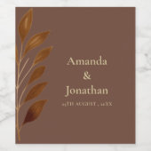 Moderne Kaffee-Braun- und Goldleaf-Hochzeit Weinetikett (Einzelnes Label)