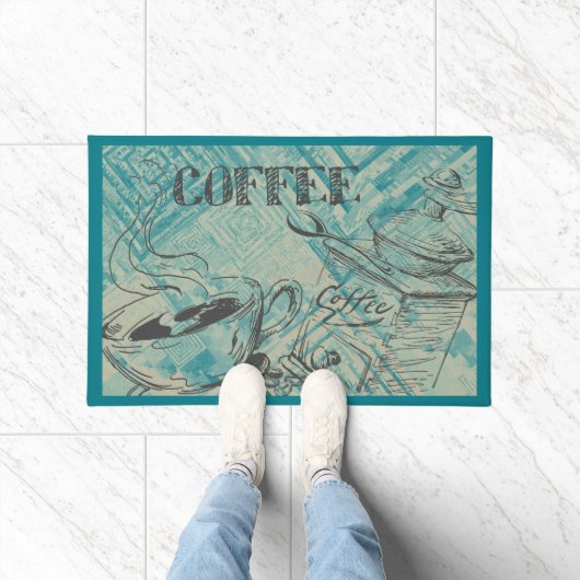 Moderne Kaffee-Kunst in Türkis Fußmatte (Indoor)