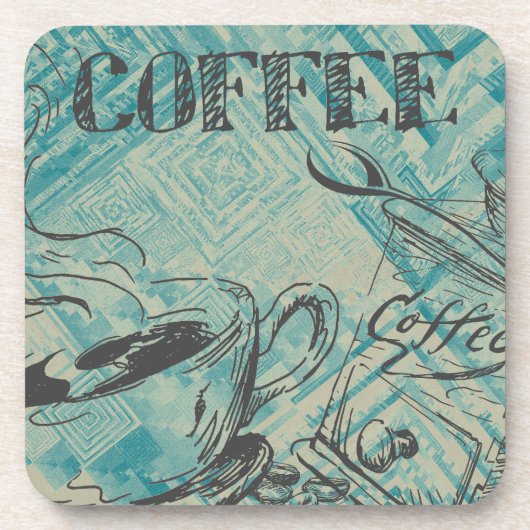 Moderne Kaffee-Kunst-Skizze Blau Getränkeuntersetzer (Vorderseite)