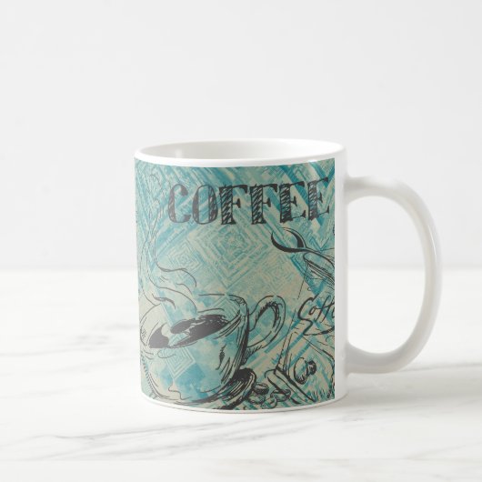 Moderne Kaffee-Kunst-Skizze Blau Kaffeetasse (Rechts)