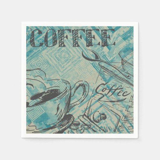 Moderne Kaffee-Kunst-Skizze Blau Serviette (Vorderseite)