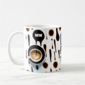 Moderne Kaffeeflecken und Bild mit Initialen Kaffeetasse (Links)