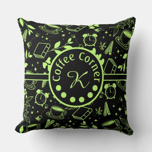 Moderne Kaffeeliebhaberin, grün Kissen (Vorderseite)