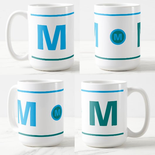 Moderne Kaffeetasse mit Monogramm-Initiale (Blau,