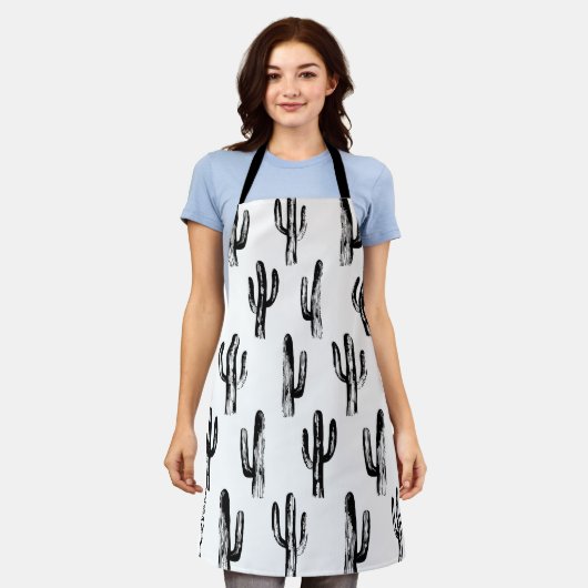 Moderne Kakteen in Schwarz und Weiß. Kaktmuster Schürze (Getragen)