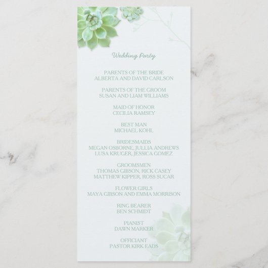 Moderne Kakteen Wedding Programm (Rückseite)