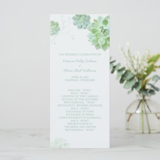 Moderne Kakteen Wedding Programm (Stehend Vorderseite)