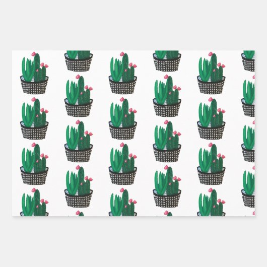 moderne Kakteen-Wrapping Paper Sheets Geschenkpapier Set (Vorderseite)