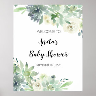 Moderne Kaktus-Grünpflanzen-Baby-Shower-Willkommen Poster