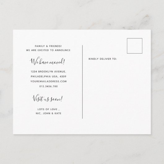 Moderne Kaktus Kalligrafie Wir haben neue Zuhause Ankündigungspostkarte (Rückseite)