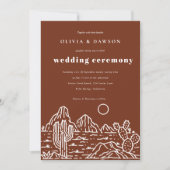 Moderne Kaktus Line Art Wüste Hochzeit Einladung (Vorderseite)